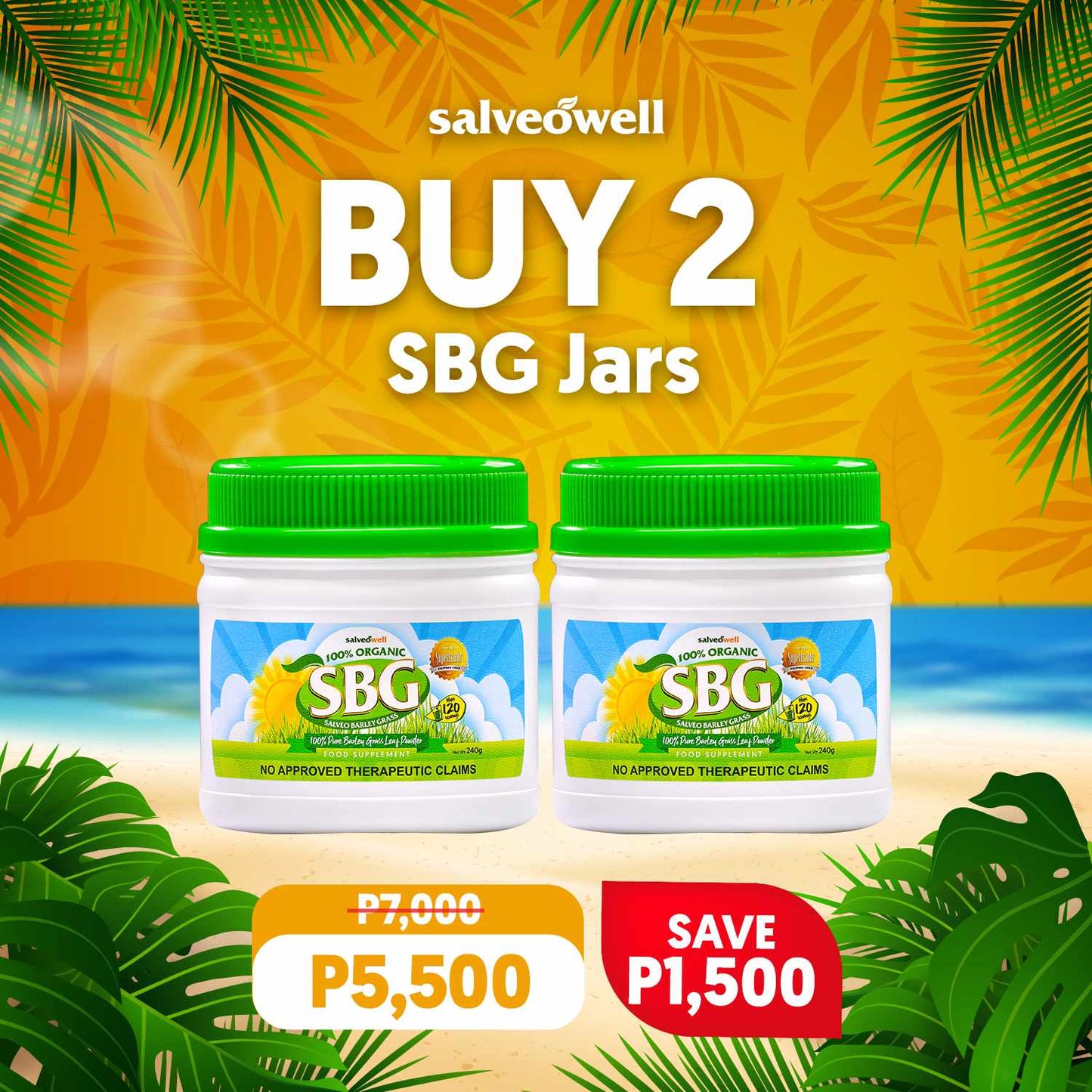 Buy 2 Salveo Barley Grass in a jar 240 grams Save P1,500